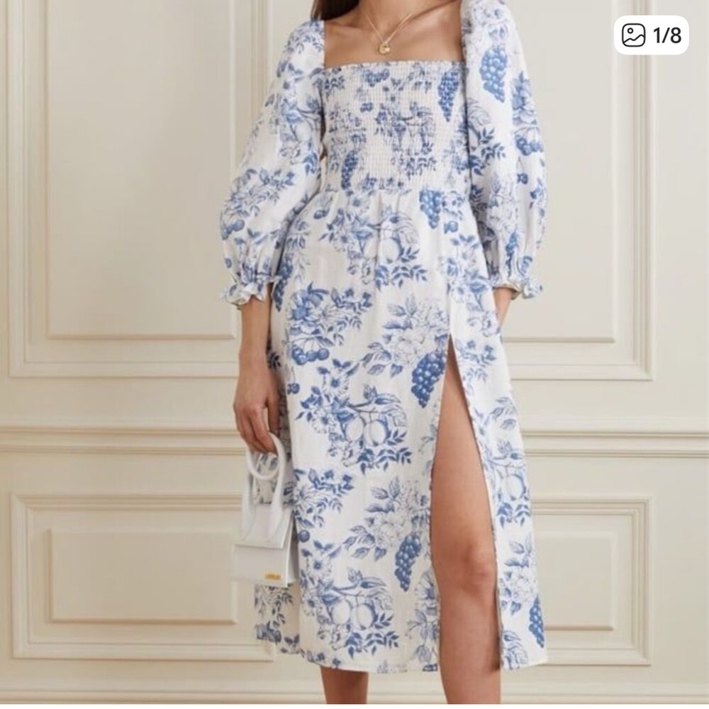 Reformation Blue and White Floral Long Sleeve Dress